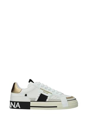 Dolce&Gabbana Sneakers Homme Cuir Blanc Or