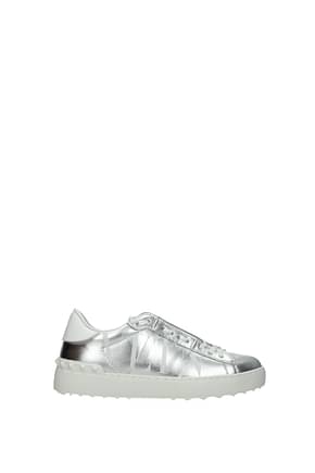 Valentino Garavani Sneakers Women Leather Silver White
