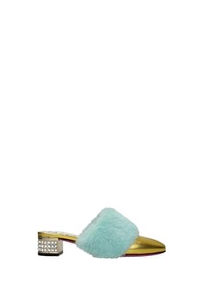 Gucci Tongs et Mules Femme Cuir Or Turquoise