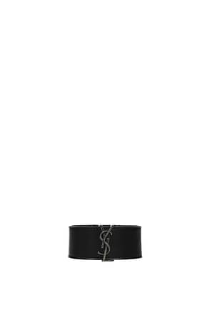Saint Laurent Bracelets Femme Cuir Noir Argent