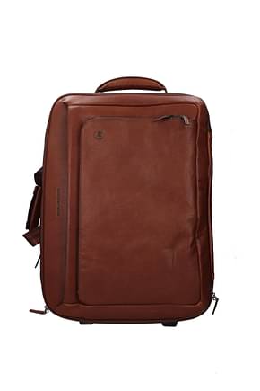 Piquadro Wheeled Luggages 43l  Men Leather Brown Leather
