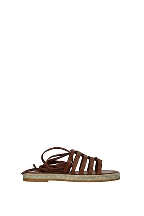Tod's Sandals Women Leather Brown Brandy