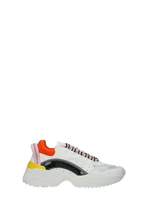 Dsquared2 Sneakers Donna Pelle Gommata Bianco Arancione Fluo