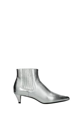 Celine Ankle boots Women Leather Silver