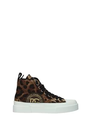 Dolce&Gabbana Sneakers Donna Tessuto Marrone Leopardato