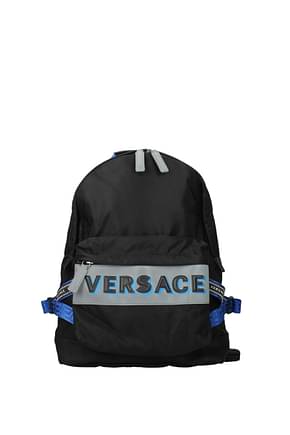 Versace Backpack and bumbags Men Fabric  Black Electric Blue