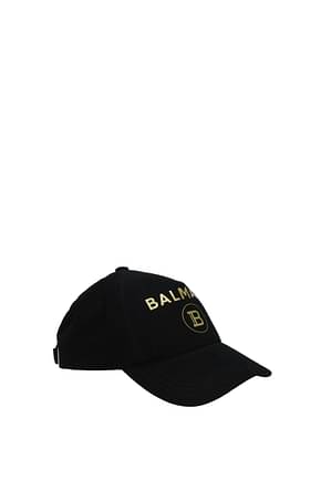 Balmain Hats Men Cotton Black Gold