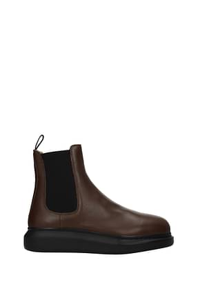 Alexander McQueen Ankle Boot Men Leather Brown Coffee