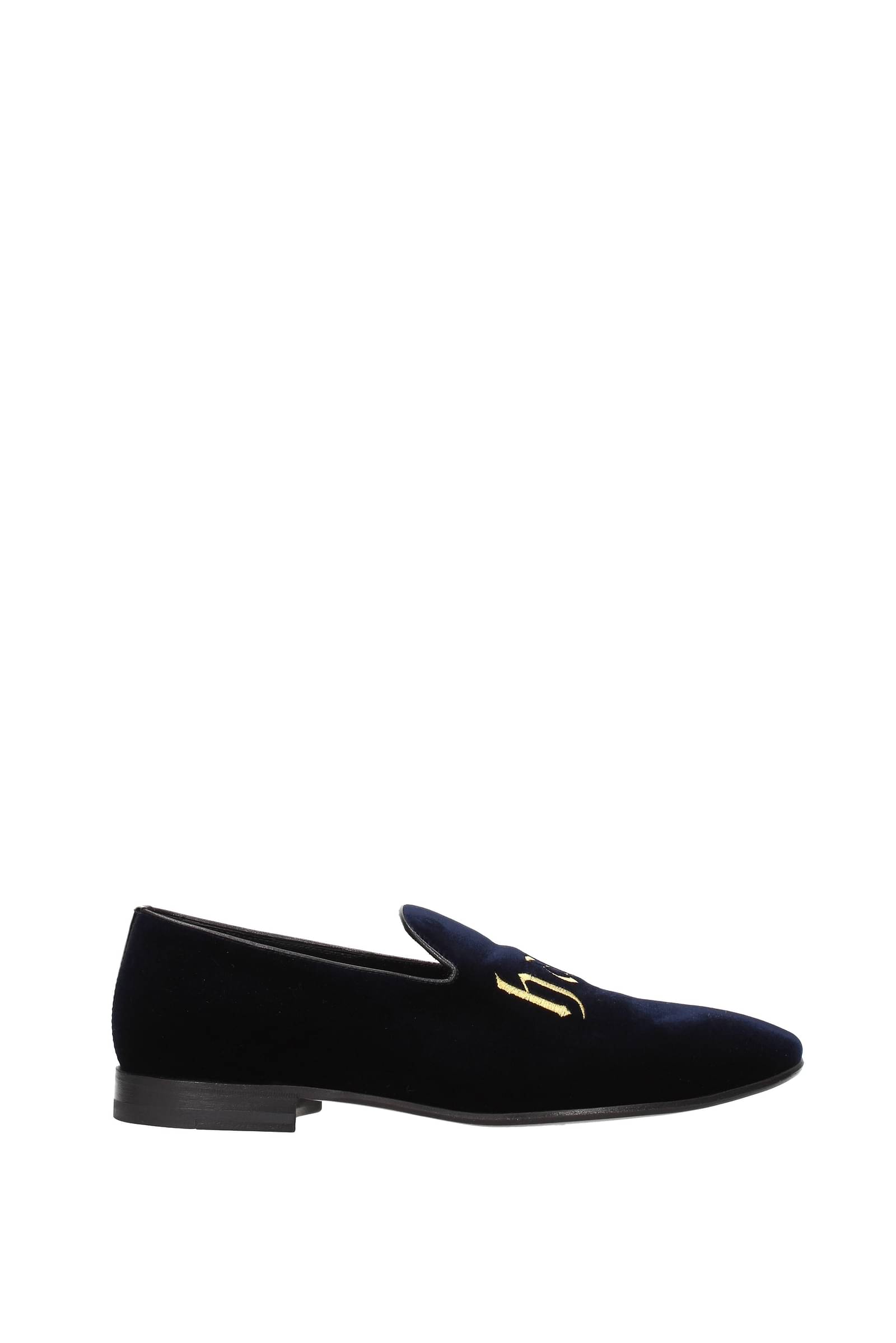 Black for Men Philipp Plein Velvet Loafers in Dark Blue Mens Shoes Slip-on shoes Loafers 