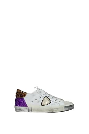 Philippe Model Sneakers leo mixage Femme Cuir Blanc Violet