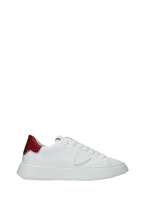 Philippe Model Sneakers temple low Homme Cuir Blanc Rouge