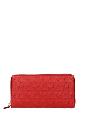 MCM Wallets Women Leather Red Bright Red