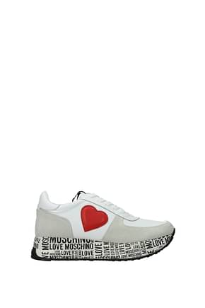Love Moschino أحذية رياضية نساء جلد أبيض رمادي
