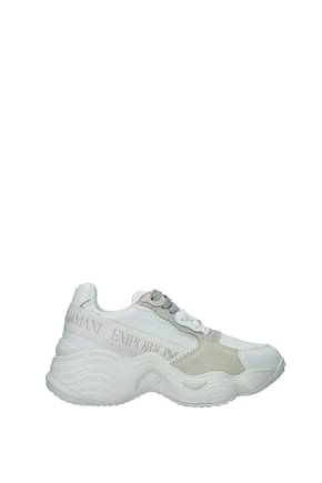 Armani Emporio Sneakers Women Fabric  White Silver