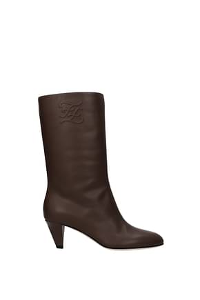 Fendi Ankle boots Women Leather Brown Mud
