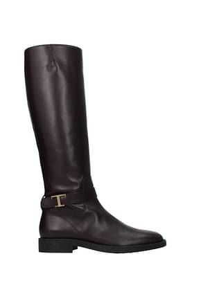 Tod's Boots Women Leather Brown Chocolate