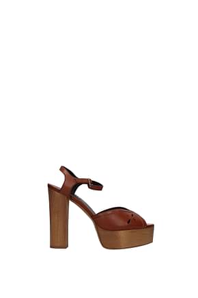 Celine Sandals Women Leather Brown