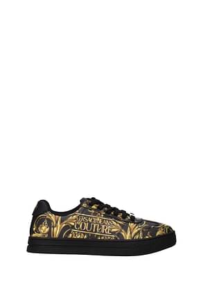 Versace Jeans Sneakers couture Men Leather Black Gold