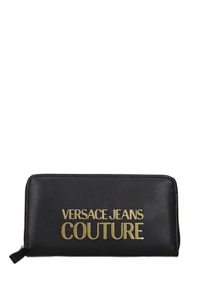 Versace Jeans Portefeuilles couture Femme Polyuréthane Noir Or