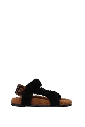 Fendi Sandals Women Sheepskin Black Tobacco
