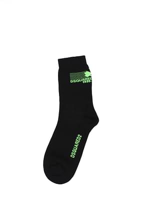 Dsquared2 Socks Men Cotton Black Fluo Green