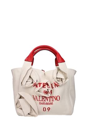 Valentino Garavani 手袋 女士 布料 浅灰色 红色