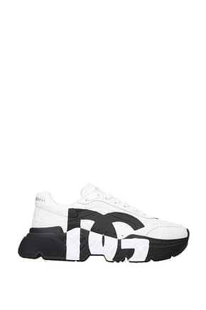 Dolce&Gabbana أحذية رياضية رجال جلد أبيض أسود