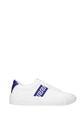Versace Sneakers greca Homme Cuir Blanc Bleu