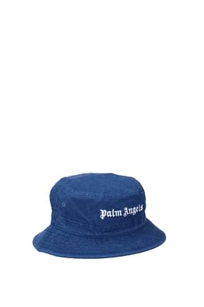 Palm Angels Hats Women Cotton Blue Denim