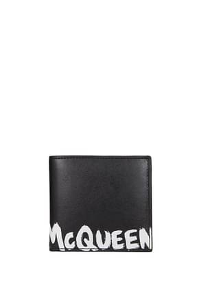 Alexander McQueen Wallets Men Leather Black White