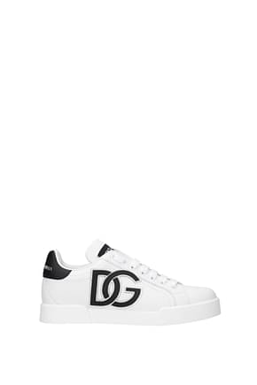 Dolce&Gabbana Sneakers portofino Femme Cuir Blanc Noir