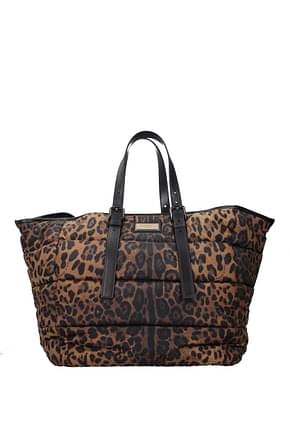 Dolce&Gabbana Bolsos de hombro Mujer Tejido Marrón Leopardo