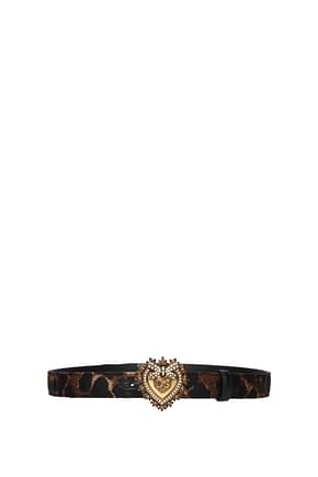 Dolce&Gabbana Thin belts devotion Women Fabric  Brown Leopard