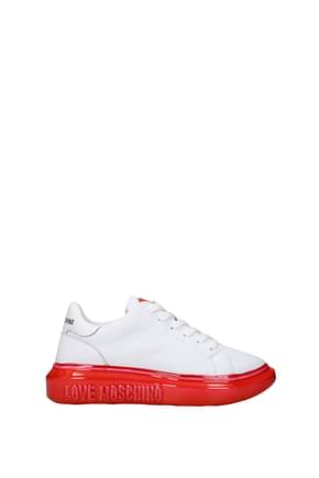 Love Moschino أحذية رياضية نساء جلد أبيض أحمر