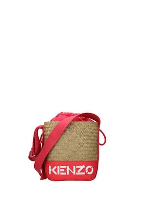 Kenzo Crossbody Bag bucket Women Raffia Beige Rose Pink
