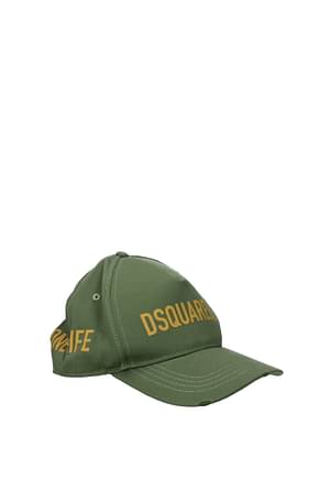 Dsquared2 القبعات رجال قطن لون أخضر الأخضر العسكري