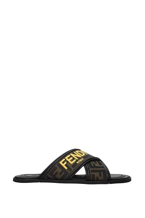 Fendi Slippers and clogs Men Fabric  Brown Black