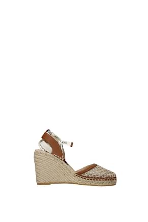 Sergio Rossi Wedges Women Fabric  Beige Leather