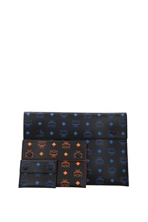MCM Clutches Women Leather Black Electric Blue