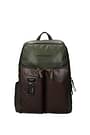Piquadro Backpack and bumbags Men Leather Green Dark Brown
