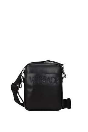Versace حقيبة كروس بودي رجال جلد أسود