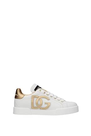 Dolce&Gabbana أحذية رياضية نساء جلد أبيض ذهب