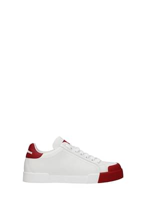 Dolce&Gabbana أحذية رياضية رجال جلد أبيض أحمر