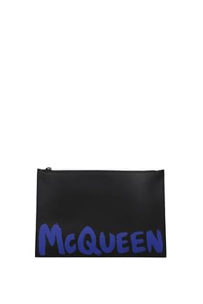 Alexander McQueen Clutches Men Leather Black Electric Blue