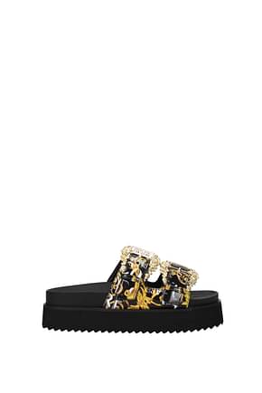Versace Jeans Slippers and clogs couture Women Polyurethane Black Gold