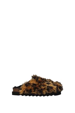 Palm Angels Slippers and clogs Women Fur  Beige Leopard