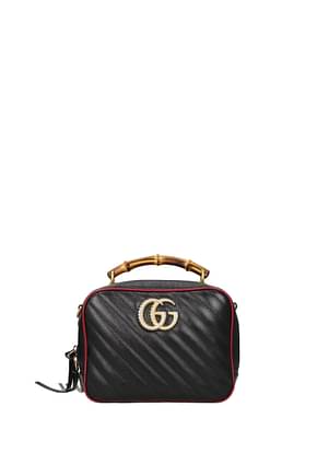 Gucci Handbags Women Leather Black Red