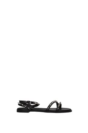 Alexander McQueen Sandals Women Leather Black Silver