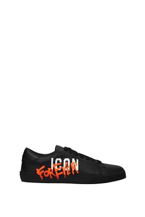Dsquared2 Sneakers icon Men Leather Black Fluo Orange
