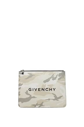 Givenchy Clutches Men Leather Beige Military Green